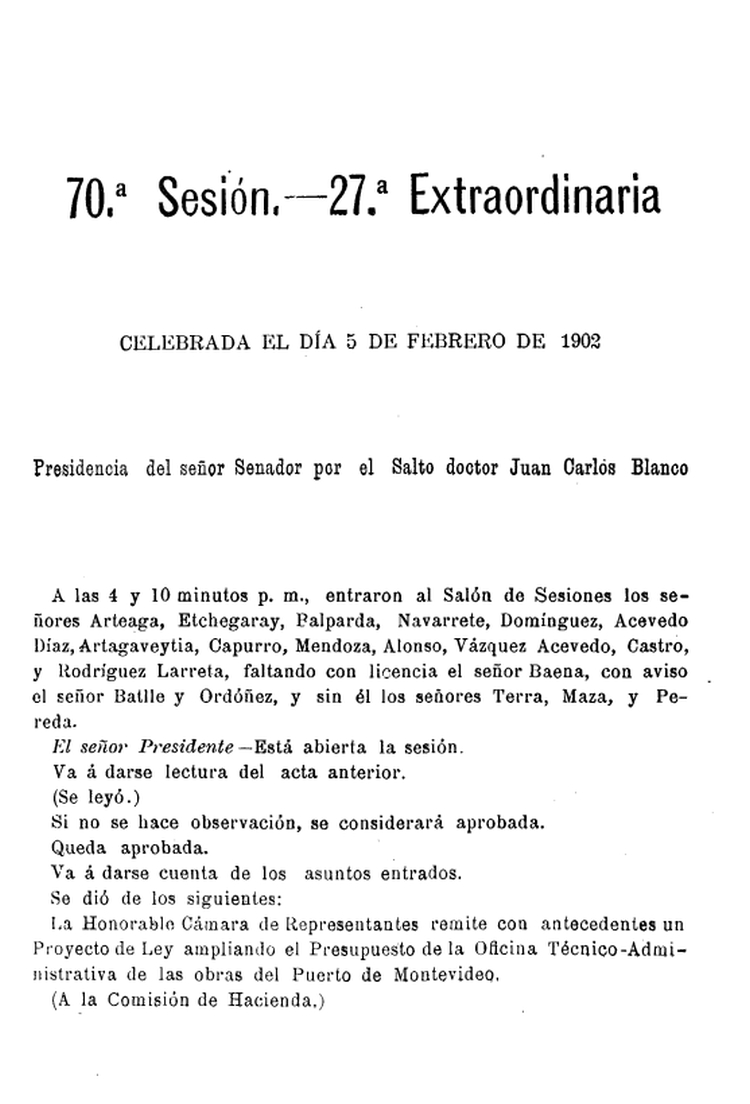 DIARIO DE SESIONES DE LA CAMARA DE SENADORES del 05/02/1902